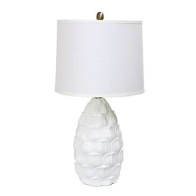 Resin Palm Lamp with Fabric Shade, White