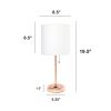 Oslo 19.5" Contemporary Bedside Power Outlet Base Standard Metal Table Desk Lamp in Rose Gold with White Drum Fabric Shade for Home Décor, Bedroom, En