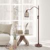 Vintage Arched 1 Light Floor Lamp with Iron Mesh Shade, Red Bronze