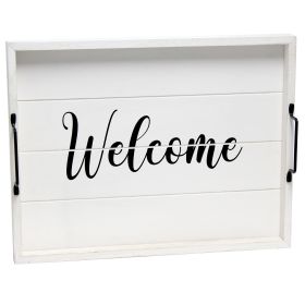 Decorative Wood Serving Tray w/ Handles, 15.50" x 12", "Welcome"