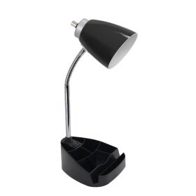 Gooseneck Organizer Desk Lamp with Holder and Charging Outlet, Black