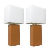 2 Pack Modern Leather Table Lamps with White Fabric Shades, Tan