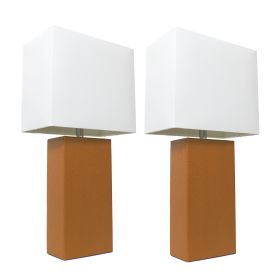 2 Pack Modern Leather Table Lamps with White Fabric Shades, Tan