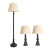 Homely Oxford Classic 3 Piece Metal Lamp Set (2 Table Lamps, 1 Floor Lamp) for Living Room, Bedroom, Home Décor with Tan Tapered Drum Fabric Shades an