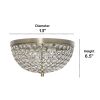 13" Classix  Crystal Glam Two Light Decorative Dome Shaped Metal Flush Mount Ceiling Fixture for Décor, Bedroom, Living Room, Foyer, Hallway, Antique