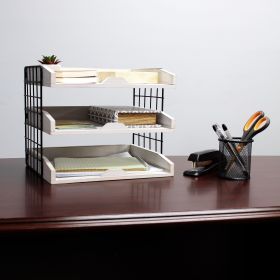 Home Office Wood Desk Organizer Mail Letter Tray with 3 Shelves, White Wash