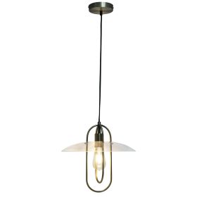 1 Light Elongated Metal Ceiling Pendant Light, Antique Brass