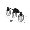 Ironhouse Three Light Industrial Decorative Cage Vanity Uplight Downlight Wall Mounted Fixture for Home Décor, Bathroom, Entryway, Hallway, Black