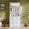 Tall Wood Bookcase 3 Shelves, 3 Drawers and LED Lighting, White