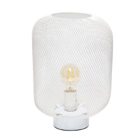 White Metal Mesh Industrial Table Lamp