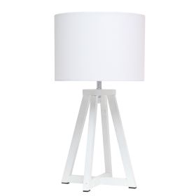 Interlocked Triangular White Wood Table Lamp with White Fabric Shade