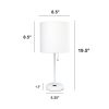 Oslo 19.5" Contemporary Bedside Power Outlet Base Standard Metal Table Desk Lamp in White with White Drum Fabric Shade for Home Décor, Bedroom, End Ta