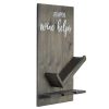 Lucca Wall Mounted Wooden “Life Happens Wine Helps” Wine Bottle Shelf with Glass Holder, Rustic Gray