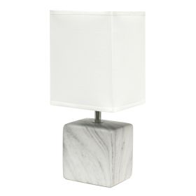 Petite Marbled Ceramic Tabletop Lamp with Fabric Shade, White with White Shade