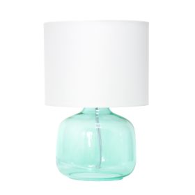 Glass Tabletop Lamp with Fabric Shade, Aqua with White Shade