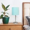 Oslo 19.5" Contemporary Bedside USB Port Feature Standard Metal Table Desk Lamp in Brushed Steel with Aqua Drum Fabric Shade for Home Décor, Bedroom,