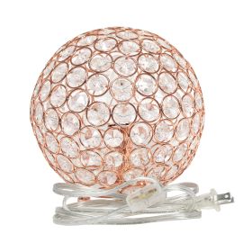 Elipse Medium 8" Contemporary Metal Crystal Round Sphere Glamourous Orb Table Lamp for Living Room, Bedroom, Entryway, Office, Foyer, Home Décor, Rose