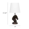 Polyresin Decorative Chess Horse Shaped Desk Lamp with White Tapered Fabric Shade, Dark Bronze