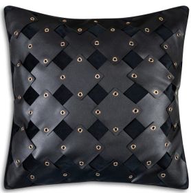 Atlas Black Faux Leather Rivet Pillow