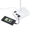 Modern Rectangular Multi-Use 1 Light Desk Lamp with 2 USB Ports and Charging Outlet with White Fabric Shade, White