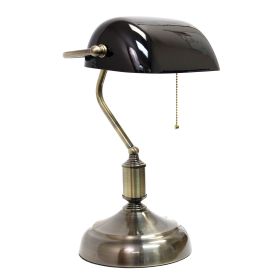 Executive Banker's Desk Lamp with Glass Shade, Black