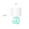 Glass Tabletop Lamp with Fabric Shade, Aqua with White Shade