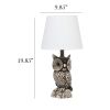 Contemporary Polyresin Gazing Brown and White Night Owl Novelty Lamp with White Tapered Drum Fabric Shade