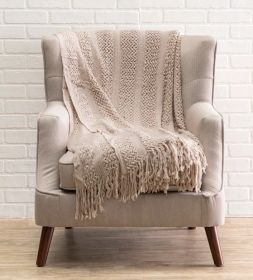 Atlas Beige Knit Blanket  90"x52"