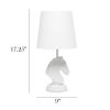 Polyresin Decorative Chess Horse Shaped Desk Lamp with White Tapered Fabric Shade, White