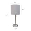 Brushed Steel Stick Lamp with Charging Outlet and Fabric Shade 2 Pack Set, Gray