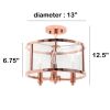 3-Light 13" Industrial Farmhouse Glass and Metallic Accented Semi-flushmount, Rose Gold