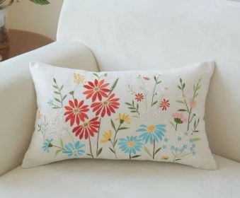 Daisy Multicolor Embroidered Lumbar Pillow