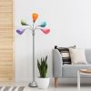 Floor Lamp with 5 Adjustable Lights, Pastel-Color Shades, Silver