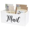 Rustic Farmhouse Wooden Tabletop Decorative Script Word "Mail" Organizer Box, Letter Holder, White Wash