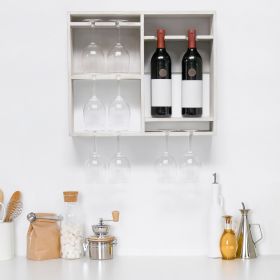 Bartow Wall Mounted Wood Wine Rack Shelf with Glass Holder, White Wash