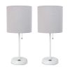 White Stick Lamp with USB charging port and Fabric Shade 2 Pack Set, Gray