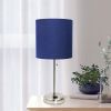 Oslo 19.5" Contemporary Bedside Power Outlet Base Standard Metal Table Desk Lamp in Brushed Steel with Navy Blue Drum Fabric Shade for Home Décor, Bed