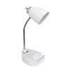 Gooseneck Organizer Desk Lamp with Holder and USB Port, White