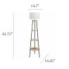 Modern Tripod Tier Shelf Floor Lamp Light Wood, White Shade