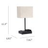 Modern Rectangular Multi-Use 1 Light Desk Lamp with 2 USB Ports and Charging Outlet with Beige Fabric Shade, Black