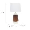 Ceramic Oblong Lamp, Dark Wood and White