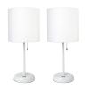 White Stick Lamp with USB charging port and Fabric Shade 2 Pack Set, White