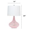 24" Classix Contemporary Wavy Colored Glass Table Lamp with White Linen Shade for Living Room, Bedroom, Entryway, Dining Room, Pink