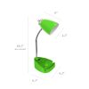 Gooseneck Organizer Desk Lamp with Holder and Charging Outlet, Green