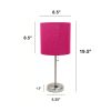 Oslo 19.5" Contemporary Bedside Power Outlet Base Standard Metal Table Desk Lamp in Brushed Steel with Pink Drum Fabric Shade for Home Décor, Bedroom,