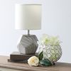 Round Prism Mini Tabletop Lamp with White Fabric Shade