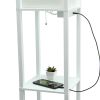 Floor Lamp Etagere Organizer, 2 USB and Linen Shade, White