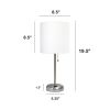 Oslo 19.5" Contemporary Bedside Power Outlet Base Standard Metal Table Desk Lamp in Brushed Steel with White Drum Fabric Shade for Home Décor, Bedroom