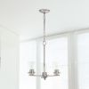 3-Light 15" Contemporary Clear Glass and Metal Hanging Ceiling Pendant Chandelier for Kitchen Island Foyer Hallway Living Room Den Dining Room, Brushe