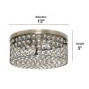 12" Classix Glam Two Light Decorative Round Crystal and Metal Flush Mount Ceiling Light Fixture for Décor, Bedroom, Living Room, Foyer, Hallway, Anti